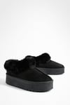 Faux Fur Platform Slip On Cosy Mules