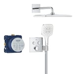 GROHE Precision SmartControl - Concealed Shower System with 2 Valves Thermostat (Mono 31 cm Cube Head Shower, SmartActive 13 cm Cube Hand Shower 3 Sprays, Hose 1.5 m, Square Trim), Chrome, 34876000