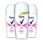 3x Sure Bright Bouquet 48Hr Anti-Perspirant Deodorant Roll On Alcohol Free 50ml