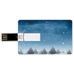 4G USB Flash Drives Credit Card Shape Winter Memory Stick Bank Card Style Christmas Inspired Cold Blue Forest of Pine Trees on a Snowing Holiday Night Sky Waterproof Pen Thumb Lovely Jump Drive U Dis