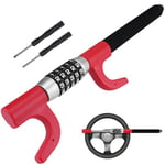 Tevlaphee Steering Wheel Lock, Car Lock Anti Theft Keyless Extendable Retractable Password 5 Coded Combination Lock, Heavy Duty Universal Fit (B) (Red)