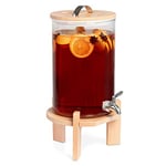 Navaris Distributeur de Boissons avec Robinet - Distributeur Boisson 7L en Verre avec Couvercle et Support en Bois - Fontaine Eau Cocktail Jus Alcool