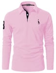 STTLZMC Polo Homme Manche Longue Casual T-Shirt Coupe Mince Slim Fit Tee Haut Tops M-XXL Rose XXL