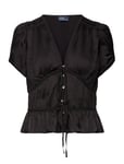 Braided-Trim Pleated Satin Peplum Top Polo Ralph Lauren Black