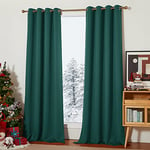 PONY DANCE Dark Green Eyelet Curtains for the Living Room, Set of 2, Blackout Curtain with Eyelets, Extra Long Curtains and Curtains, 55 x 102 Inch Drop