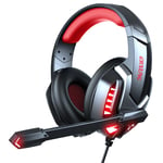 Casque de jeu, casque de jeu supra-auriculaire avec micro antibruit, son surround stéréo basse, lumière LED, cache-oreilles à mémoire souple Casque de jeu PS4 compatible avec PC, ordinateur portable, tablette