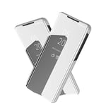 NOKOER Case for Xiaomi Redmi Note 9, Mirror Flip Vertical Bracket Holster Phone Case[Ultra-thin] [Slim Fit] [Translucent Mirror] [Slip-Resistant] - Silver