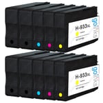 10 Ink Cartridges (Set + Black) to replace HP 932 & 933 XL non-OEM/Compatible