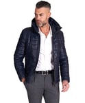 D'Arienzo Blouson Cuir Bleu Homme Doudoune avec Capuche Cuir Véritable Made in Italy Teo 46/S/Bleu