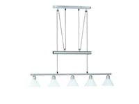 TRIO, Suspension, Stamina 5xE14, max.40,0 W Verre opale, Blanc, Corps: metal, Nickel mat L:102,0cm, L:14,0cm, H:180,0cm IP20,Hauteur réglable