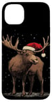 iPhone 14 Plus Christmas Magic Moose in Santa Hat Costume for Cozy Xmas Case