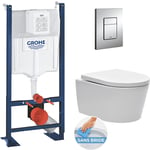 Grohe - Pack wc Bâti-support autoportant + wc Swiss Aqua Technologies sans bride + Plaque chrome (ProjectSATrimless-1)