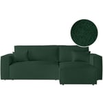 Loungitude - clarisse - Canapé d'angle convertible réversible avec coffre en tissu bouclette - Vert - Vert