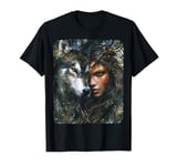 Beautiful Painting of a Woman with her Wolf T-Shirt