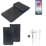 Felt Case for Oppo Reno6 Z 5G dark gray blue edge bag Pouch + earphones