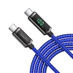 SOOPII 100W USB C to USB C Cable, 10FT Nylon Braided Type-C Cable with LED Display for lPhone 15/15 Plus, MacBook Pro, Galaxy S22/S10, Pixel, LG (Blue)