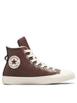 Converse Chuck Taylor All Star Leather Hi-Top Trainers - Dark Red, Dark Red, Size 4, Women