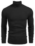 COOFANDY Pull à col roulé pour Hommes, Chemise à Manches Longues, Pull en Maille Fine, Pull à col roulé Loisirs Slim fit Basique pour Hommes Le Noir M