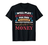 Will Play Harmonica For Free Vintage Retro Harmonica Player T-Shirt