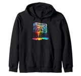 Dripping Paint Boombox Old School 80s Music Hip Hop Zip Hoodie