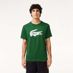 Lacoste Mens Sport Ultra-Dry Croc Print T-Shirt in Green White Cotton - Size Small