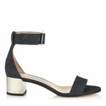 Jimmy Choo 'Jaimie’ Block Mid Heels Sandals Denim Blue Uk 4.5 Eu 37.5 Rrp £495