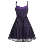 Janly Clearance Sale Women's Evening Dress, Female Plus Size Halloween Lace Mesh Patchwork Sleeveless Camisole Mini Dress, for Nightclub Wedding Season Bridesmaid (Purple-S)