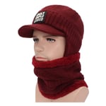 Winter Hat Scarf Skullies Beanies for Men Knitted Hat Women Mask Thick Balaclava Earflap Wool Bonnet Male Beanie Hats Cap for Running Fishing Cycling (Color : Wine red set)