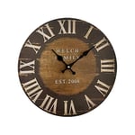 Rebecca Mobili Horloge de Salon Horloge Murale MDF Marron Noir Style Industrielle Ronde - Ø 33,8 cm x P 4 cm (H x L x P) - Art. RE6152