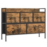 SONGMICS Commode, Armoire, Meuble de Rangement, 5 Tiroirs en Tissu avec Poignées, Cadre en Métal, Style Moderne, Marron Rustique et Noir d'encre LTS135B01