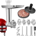 Accessoires pour KitchenAid Artisan - Hachoir à Viande pour Kitchenaid avec 3 Tubes pour Saucisses, 4 Plaques de Broyage, 2 Lames, Presse à Hamburger