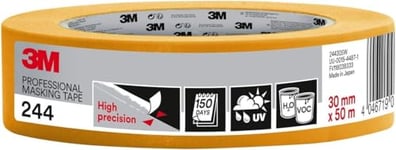 3M Professional Masking Tape 244, High Precision, Painters Tape - 1 Roll 30 mm x 50 m - Universal Surfaces, UV and Water Resistant, For Indoor & Outdoor