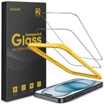 Lamicall Verre Trempé pour iPhone 15, Film Protection Écran Anti-rayures, Dureté 9H, Ultra Transparent, Anti-empreintes, sans Bulles, avec Cadre d'Installation de Bouton Facile - [2 Pièces]