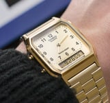 Casio AQ-230GA-9B Vintage Yellow Gold Dial Stainless Steel Analog Digital Watch