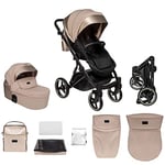 skiddou poussette pour enfants 2en1 Oslo hamac et nacelle, multifonctions, poussette hamac, cadre léger pliable, réglable, roues munies d'amortisseurs, moustiquaire, couvre-jambes, sacm, beige