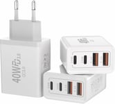 3-Pack Chargeur Rapide Usb C Pour Iphone 15 14 13 12 11 Pro Max Se 2020 Xs Xr X 8 7 6 6s,Samsung Sortie Totale 40w Bloc Multi Secteur Chargeur Mural Secteur Alimentation Adaptateur