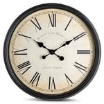 Bernhard Products Grande horloge murale décorative à quartz silencieuse sans tic-tac à piles avec bord noir rustique pour la maison, le salon, la salle à manger, la cuisine et au-dessus de la cheminée