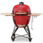 Kamado Bono Grande Barbecue et 6 Accessoires Offerts Gratis - Barbecue Charbon De Bois Taille Portable - BBQ Et Fumoir - Rouge Barbecue Japonais Ceramique Ø 59 cm - Barbecue Balcon