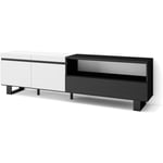 Meuble tv, Banc Télé, Grand espace de Rangement, 200x57x35cm, Pour les tv jusqu'à 80', Design industriel, Style moderne, Blanc et noir - Skraut Home