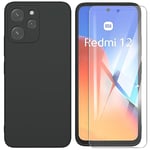 ARRYNN Coque pour Xiaomi Redmi 12 4G / 5G (6.79") + Film Protection écran en Verre trempé,Housse Ultra Premium TPU Silicone Liquide Flexible pour Xiaomi Redmi 12 4G / 5G - Noir