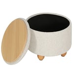 WOLTU Pouf de Rangement, Tabouret Rembourré avec Couvercle, Pouf Ottoman avec Pieds en Pin, Gain de Place, Charge 300kg pour Salon, Chambre, Ø 39x33 cm, Blanc Crème