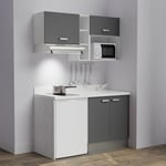 Kitchenette K13L - 140 cm - emplacements frigo, hotte et micro-ondes-Gris-Snova-évier à droite