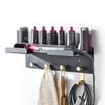Iamagie Wall Mount Holder Adhesive for Dyson Airwrap Styler Supersonic Hair Dryer, Nail-free or Perforat to Install, Organizer Storage Rack with Hooks for Curling Barrels Brushes Bedroom Bathroom