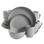 Gibson Home Rockaway Service de table rond en grès pour 4 personnes (lot de 16) Gris/doré