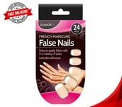 24pc Natural French False Nails | Full Cover Length Cuticle Care | Manicure Set.