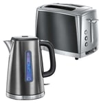 Russell Hobbs Luna Kettle & 2 Slice Toaster Kitchen Set Steel (Grey)