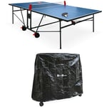 Sweeek - Table de ping pong indoor bleue. avec 2 raquettes et 3 balles. utilisation intérieure + Housse en pvc