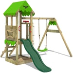 Fatmoose - Aire de jeux Portique bois FriendlyFrenzy avec balançoire et toboggan Maison enfant exterieur avec bac à sable, échelle d'escalade &