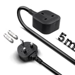 Single Plug Extension Lead 5m, Single Socket Extension Lead Surge Protection with 2 Replacement Fuses, 13a 3kw 230V 1 Gang Extension Lead for Outdoor Garden, Black