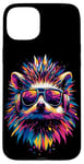 Coque pour iPhone 15 Plus Hérisson avec Écouteurs Popart Lunettes de Soleil Hérisson